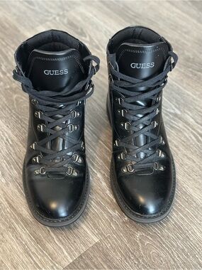 GUESS Men's Black Leather Lace-Up Boots